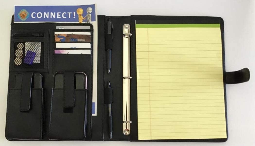 Padfolio/Resume Portfolio Folder - Interview/Legal Document Organizer & Business and Credit Card Holder - Letter Sized Writing Pad Holder - Handsome Faux Leather Matte Finish- Two Cell Phone Holders